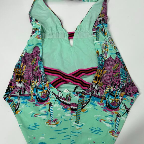 NWT  Zara Gondola Print Swimsuit Aqua One Piece Beach Vacay Cruise Resort Size L - Picture 6 of 11